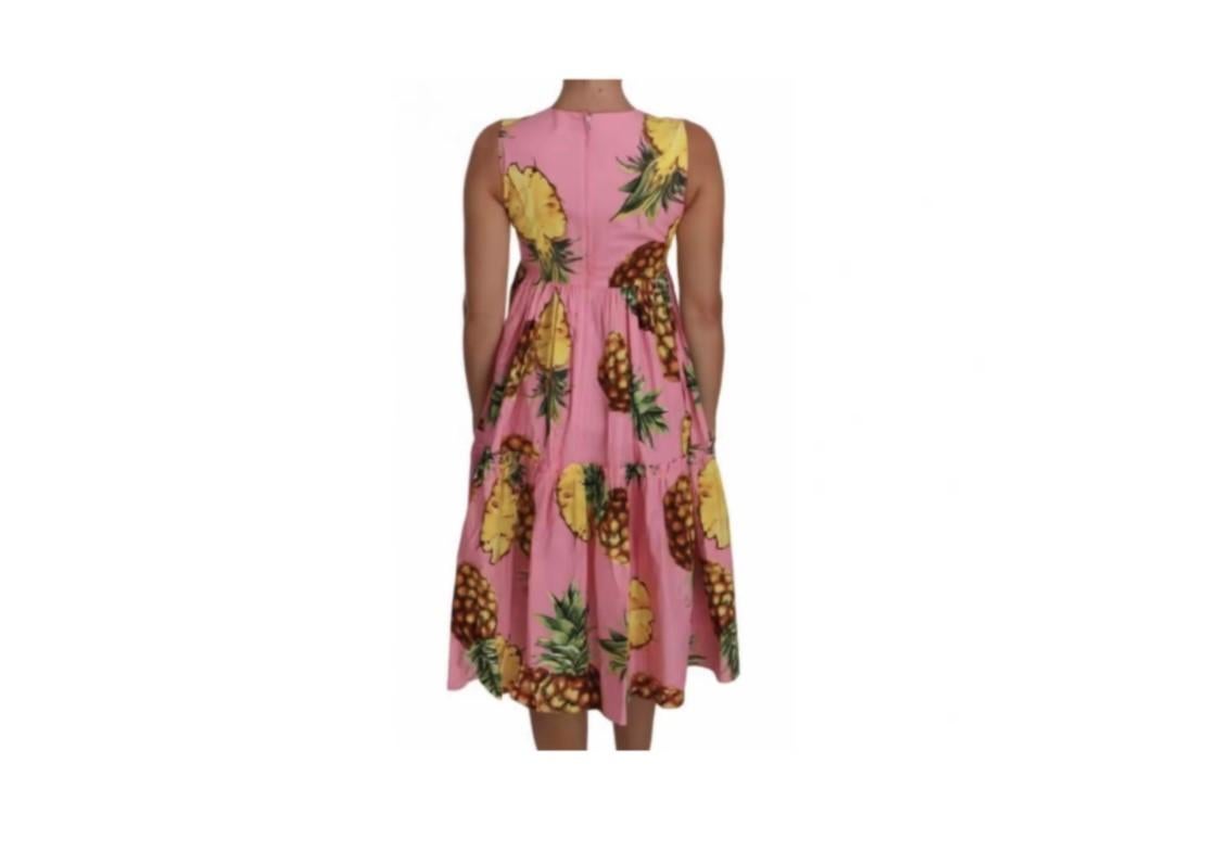 Brown Dolce & Gabbana Pink Cotton Pineapple Midi Sheath Dress Mid-length Multicolor