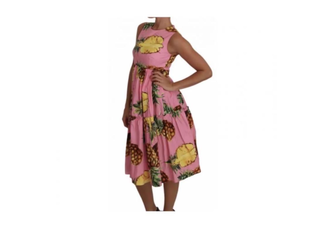 Dolce & Gabbana Pink Cotton Pineapple Midi Sheath Dress Mid-length Multicolor In New Condition In WELWYN, GB