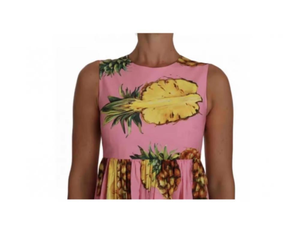 Women's Dolce & Gabbana Pink Cotton Pineapple Midi Sheath Dress Mid-length Multicolor
