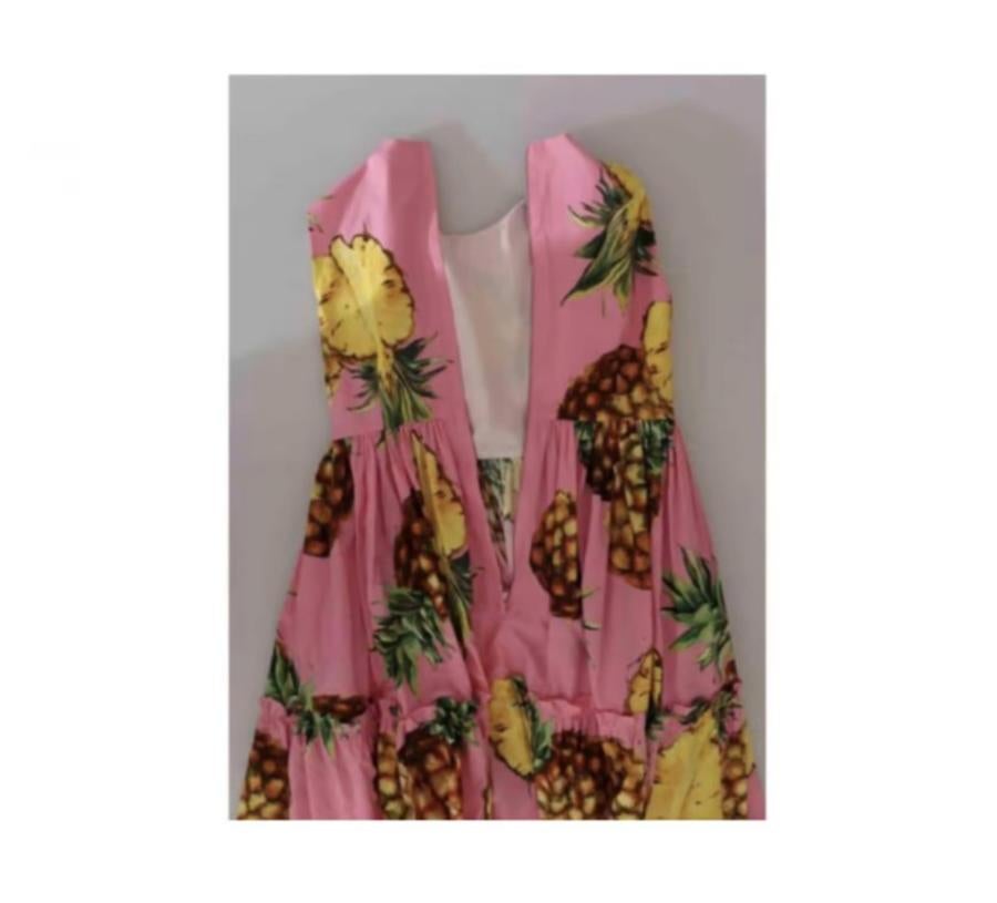 Dolce & Gabbana Pink Cotton Pineapple Midi Sheath Dress Mid-length Multicolor 1