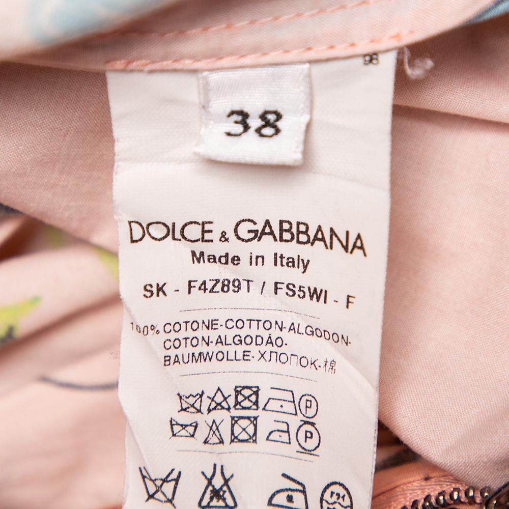 Dolce & Gabbana Pink Crayon Printed Cotton Pleated Mini Skirt XS In Good Condition In Dubai, Al Qouz 2