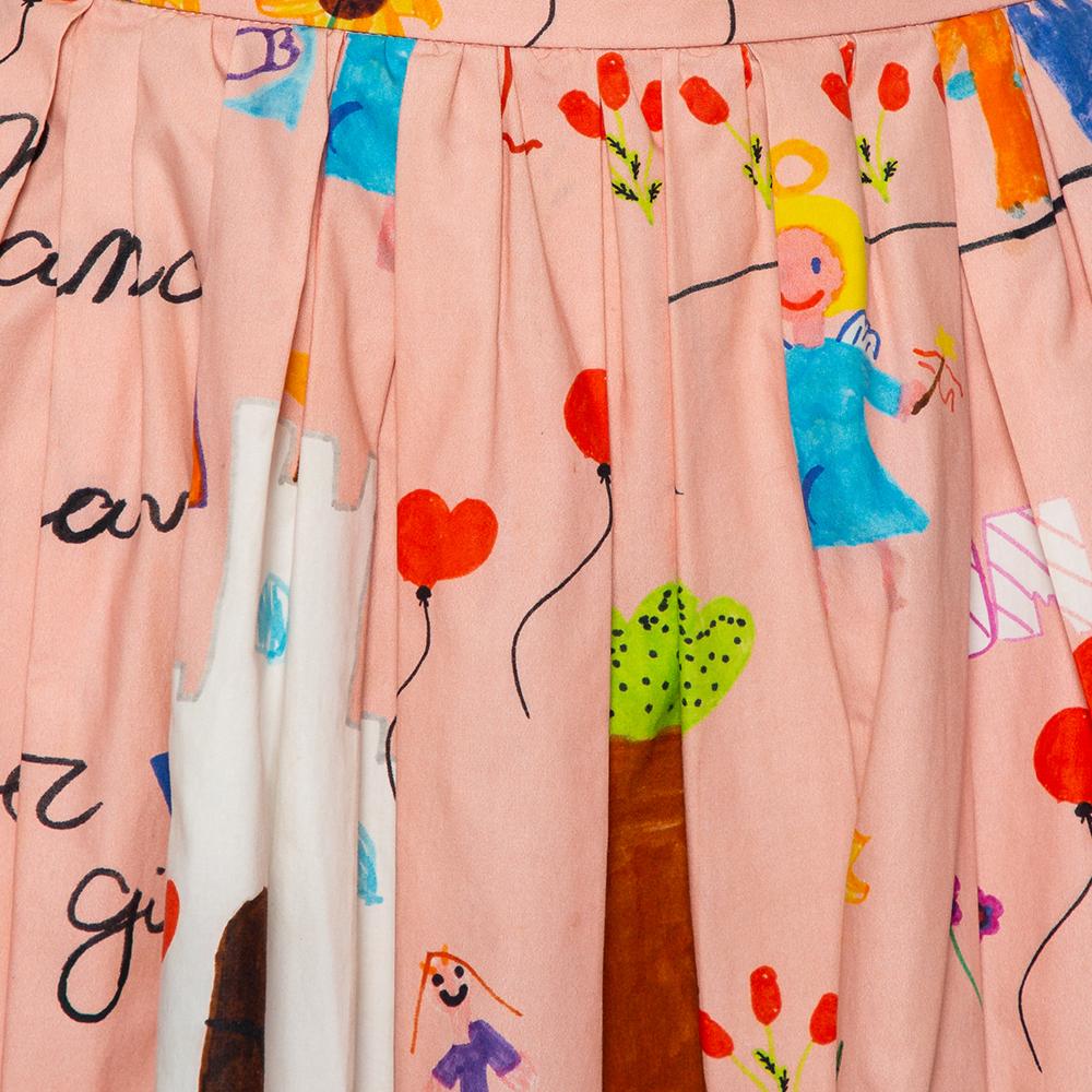 Dolce & Gabbana Pink Crayon Printed Cotton Pleated Mini Skirt XS 1