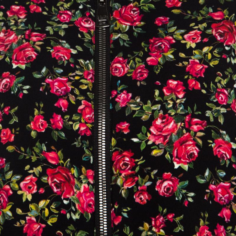 Black Dolce & Gabbana Pink Crepe Floral Print Oversized Bomber Jacket S
