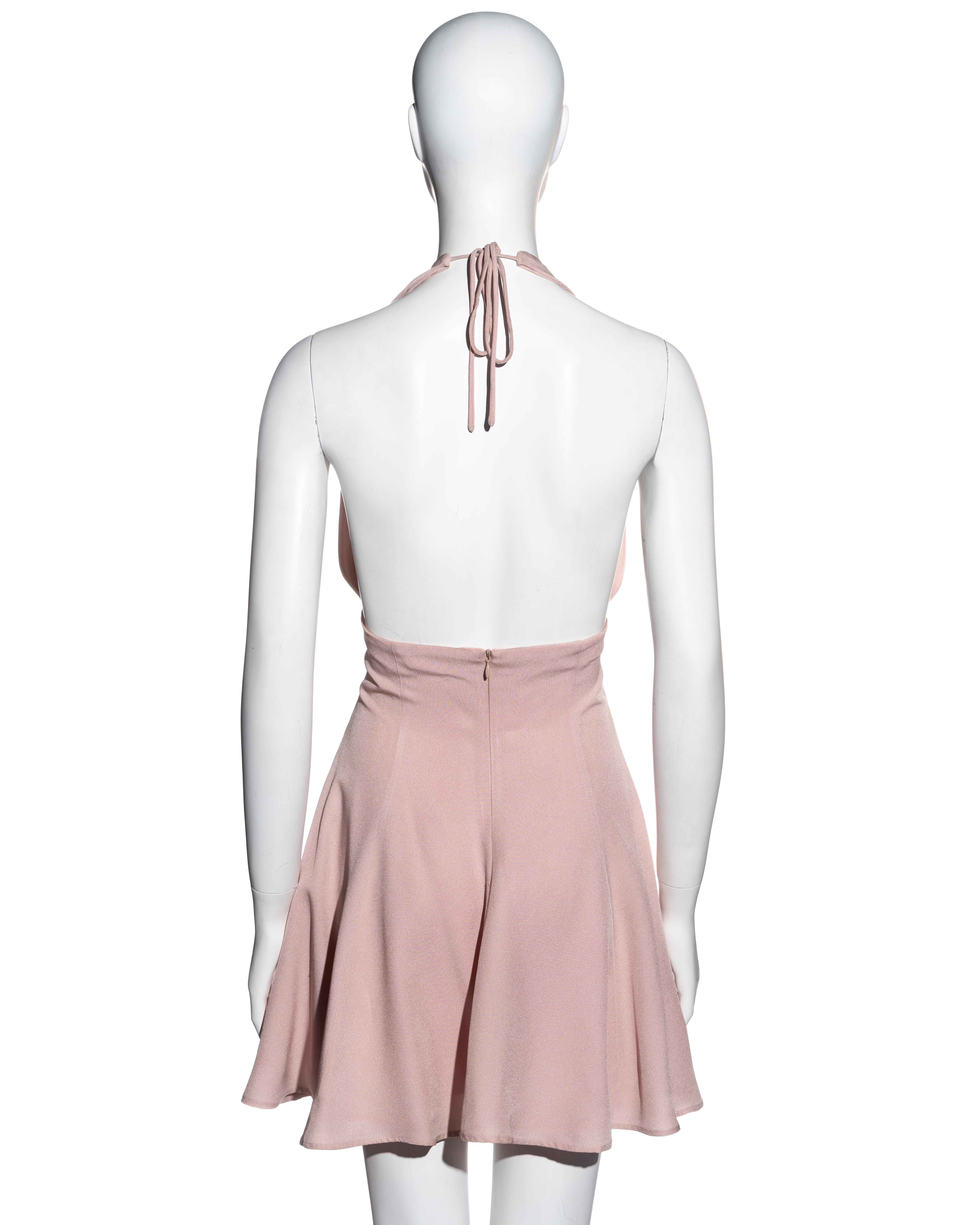 Beige Dolce & Gabbana pink crepe halter-neck skater dress, ss 1995 For Sale