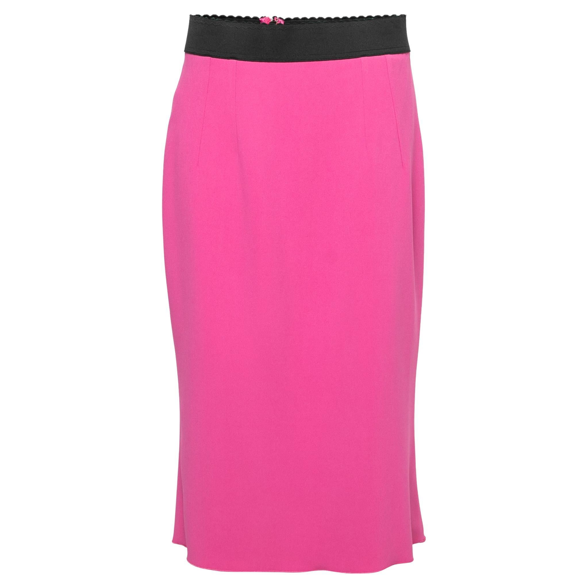 Dolce and Gabbana Pink Rose Print Cotton and Silk Jacquard Mini Skirt S ...