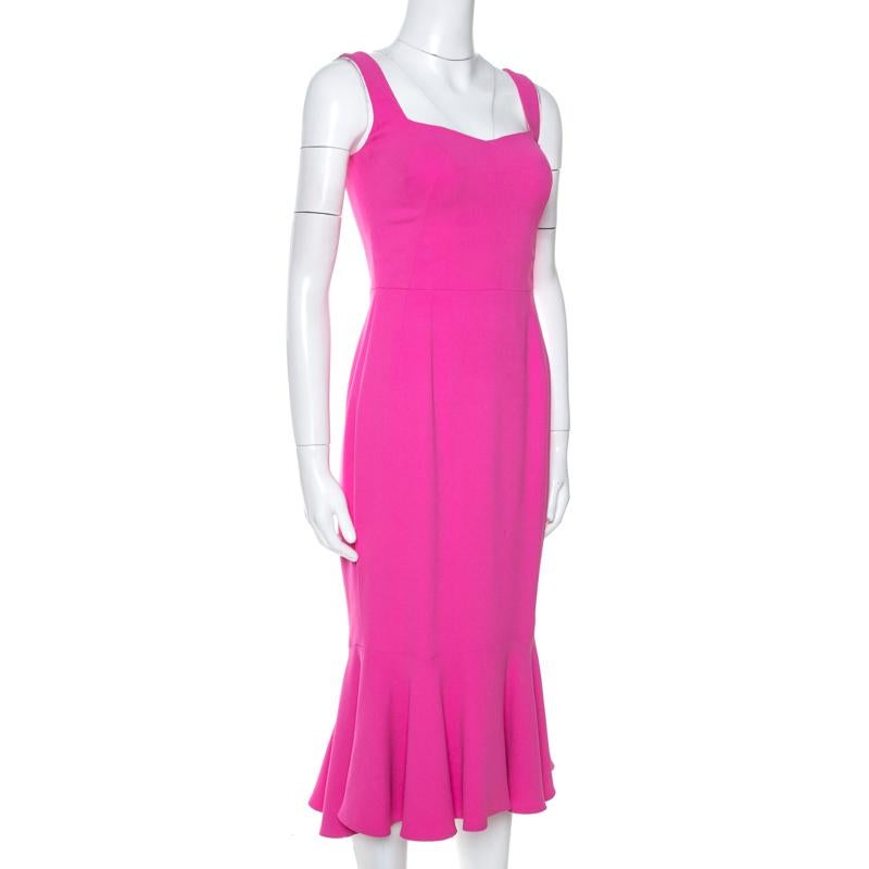 Dolce & Gabbana Pink Crepe Sleeveless Flounce Dress S In Good Condition In Dubai, Al Qouz 2