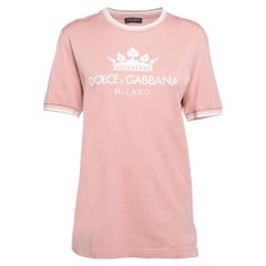 Dolce & Gabbana Pink Crown Print Cotton Knit Crew Neck T-Shirt L