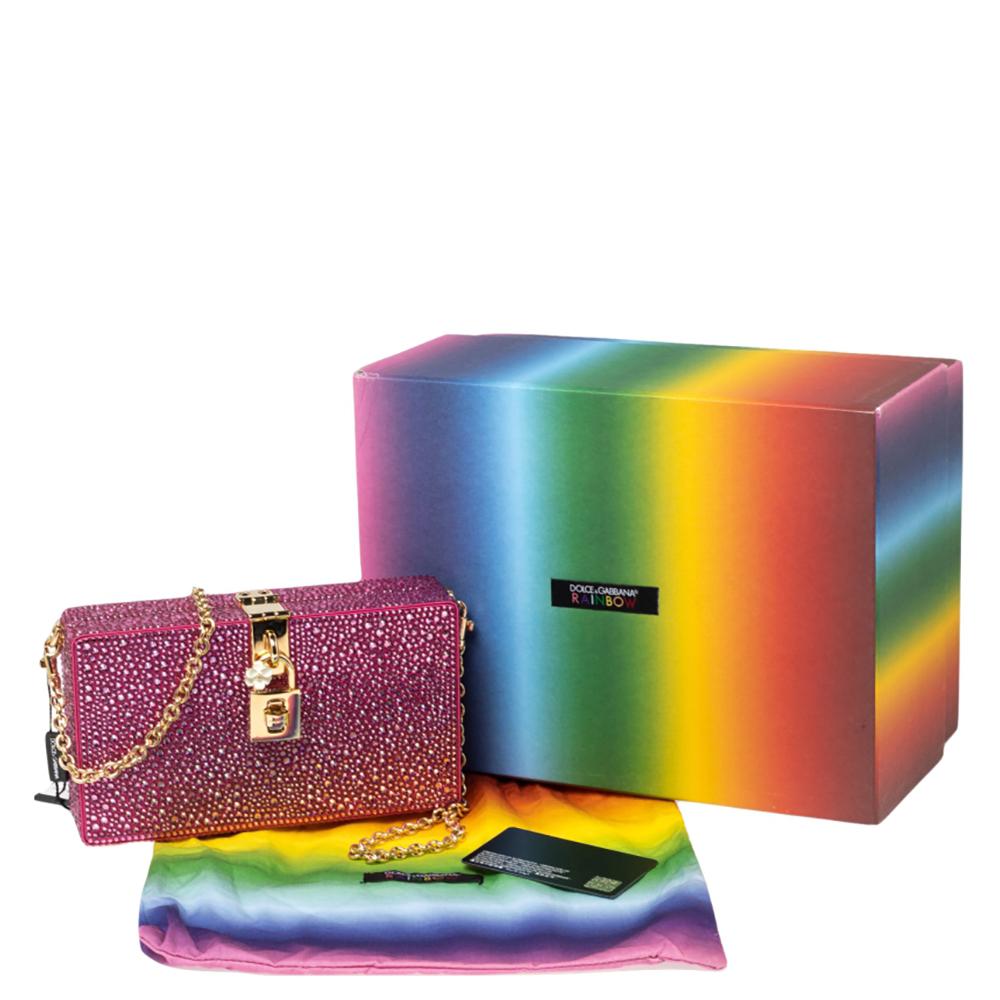 Dolce & Gabbana Pink Crystal Embellished Satin Bolce Box Bag 5
