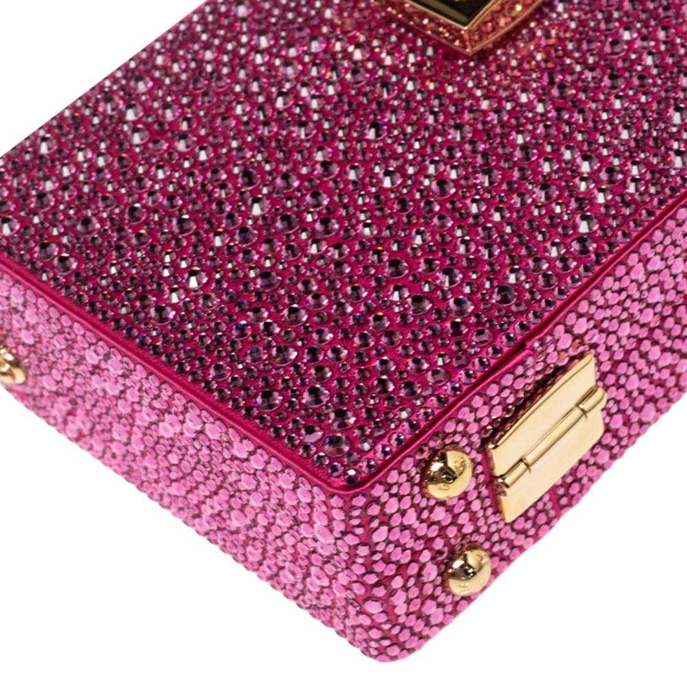 Women's Dolce & Gabbana Pink Crystal Embellished Satin Bolce Box Bag