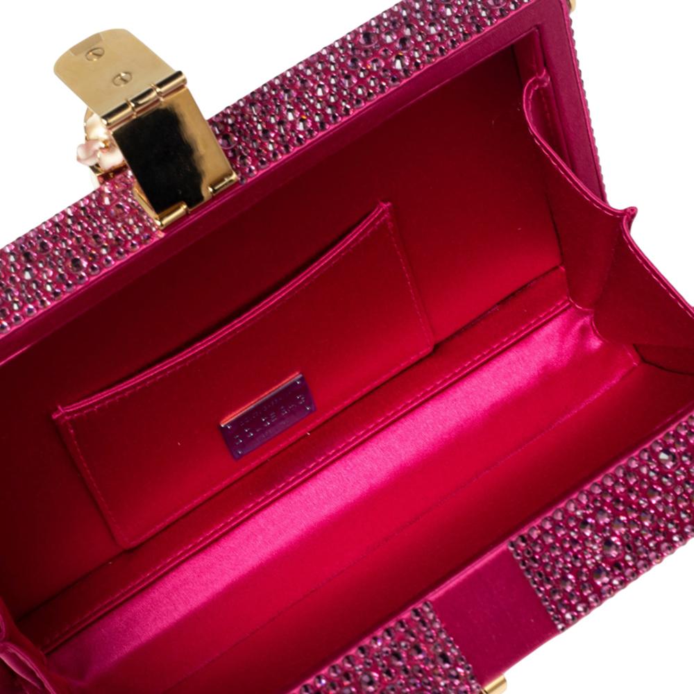 Dolce & Gabbana Pink Crystal Embellished Satin Bolce Box Bag 3
