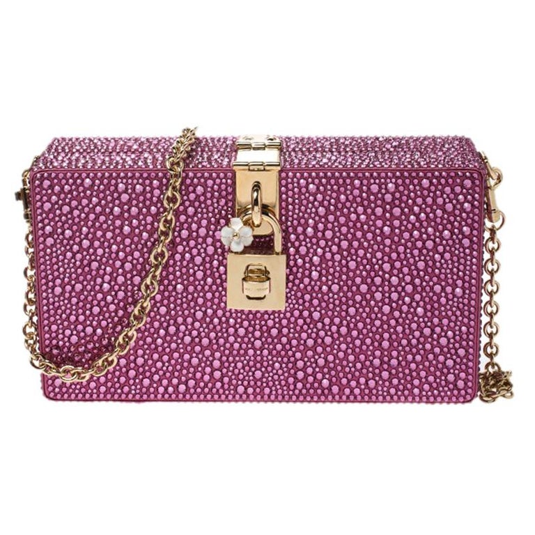 Dolce and Gabbana Pink Crystal Embellished Satin Box Bag For Sale at ...