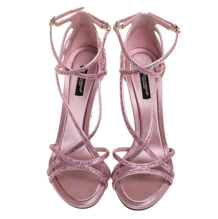 Dolce and Gabbana Pink Crystal Embellished Strappy Open Toe Sandals Size  38.5 For Sale at 1stDibs | pink crystal sandals