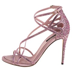 Dolce & Gabbana Pink Crystal Embellished Strappy Open Toe Sandals Size 38.5