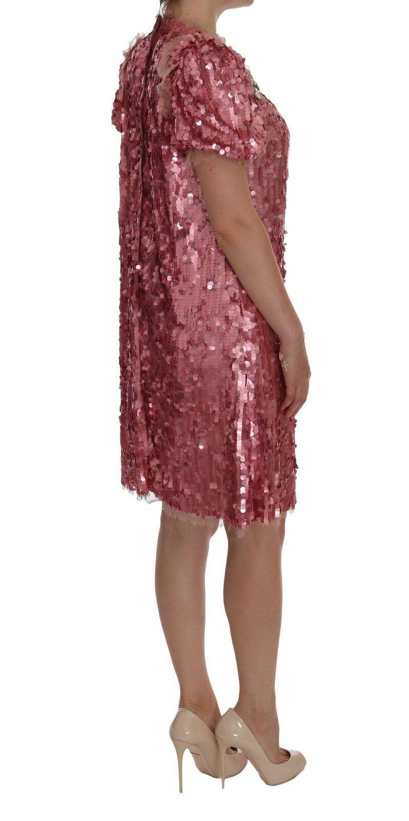 Brown Dolce & Gabbana Pink Crystal Polyester Shift Short Mini Party Dress Evening 