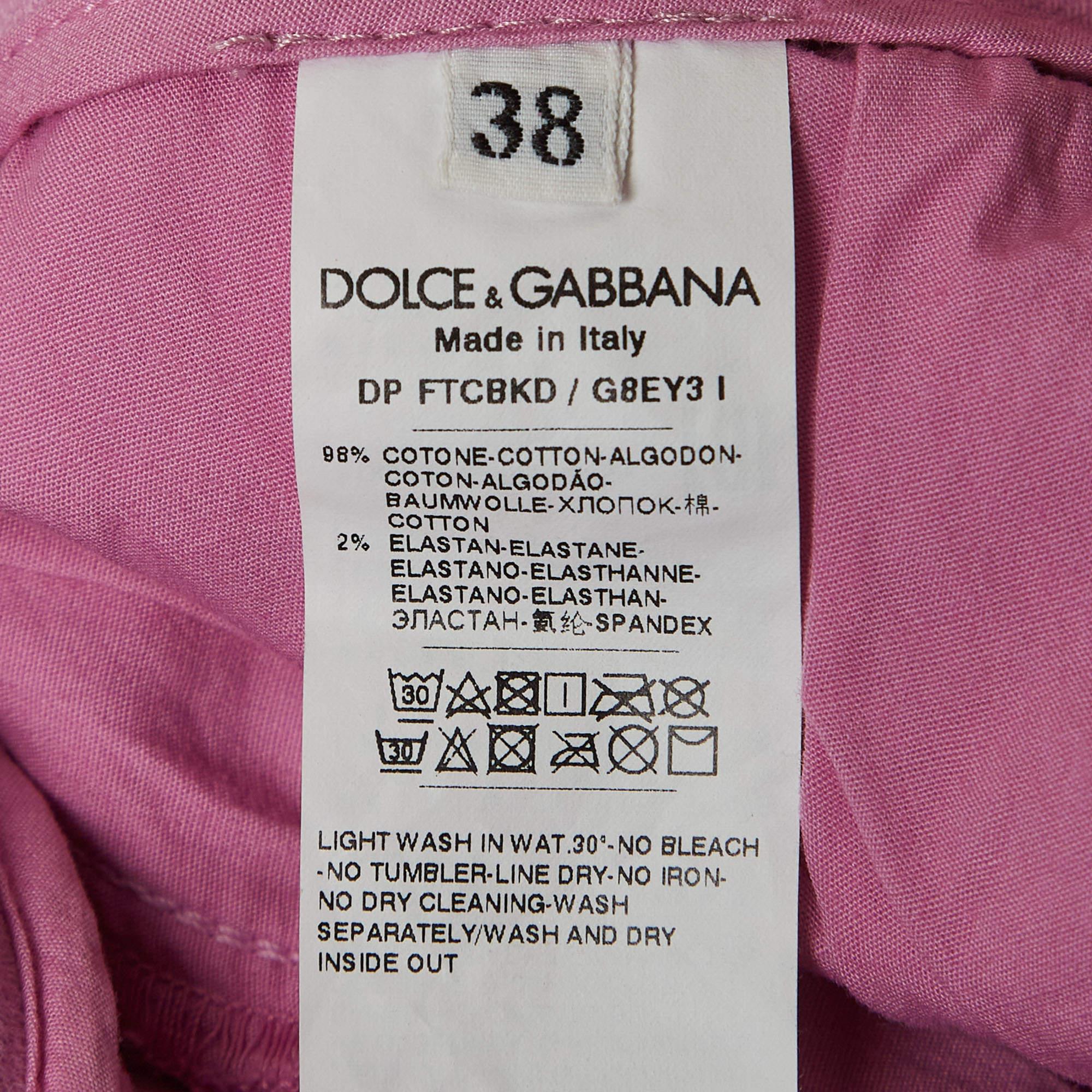 Dolce & Gabbana Pink Distressed Denim Straight Fit Jeans S Waist 27'' In Excellent Condition For Sale In Dubai, Al Qouz 2