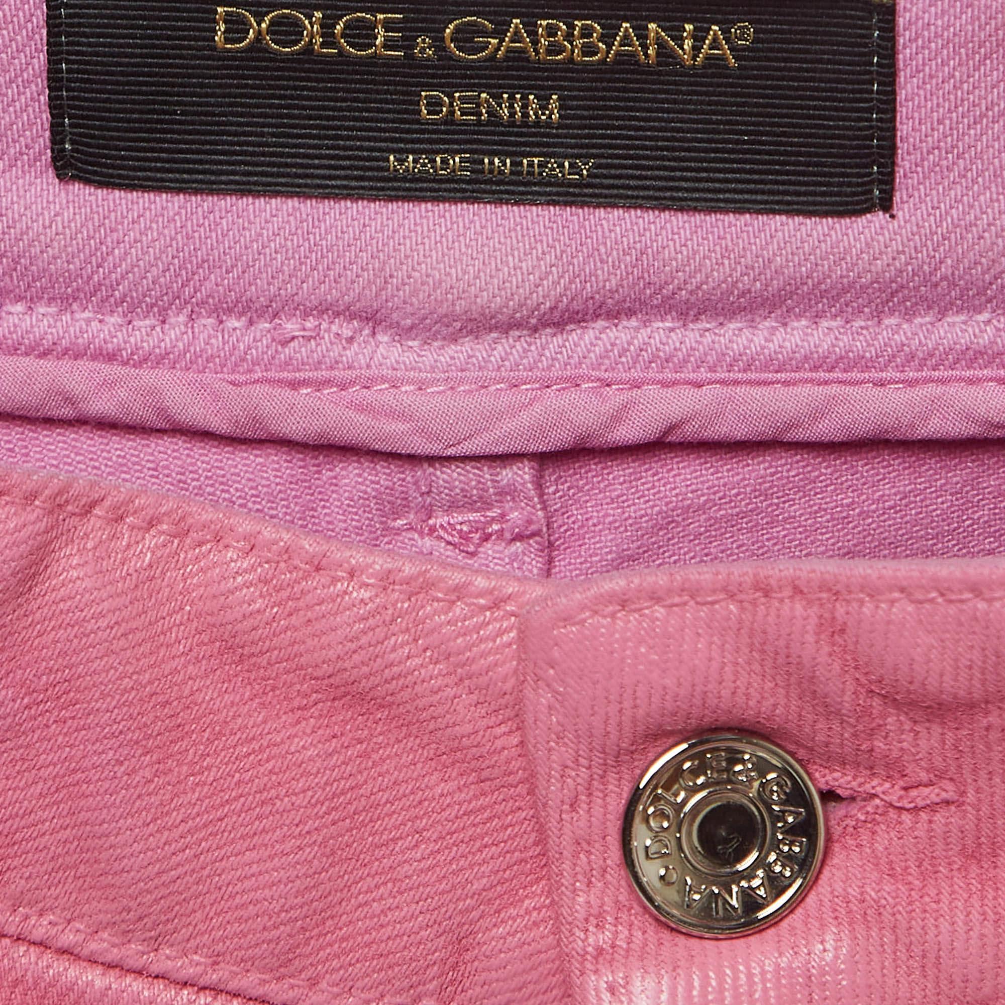 Women's Dolce & Gabbana Pink Distressed Denim Straight Fit Jeans S Waist 27'' For Sale
