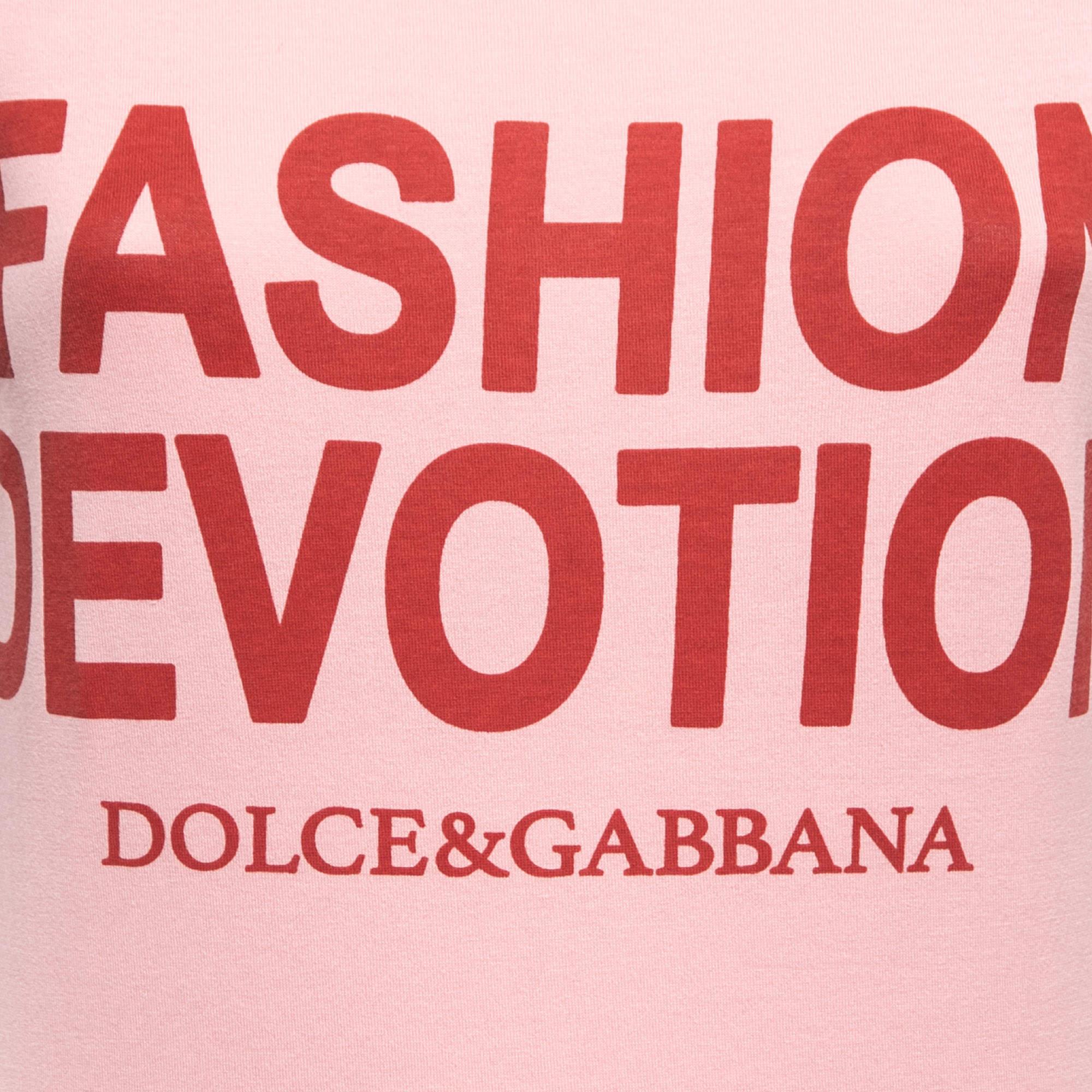 Dolce & Gabbana Pink Fashion Devotion Print Cotton Crew Neck T-Shirt XS For Sale 1