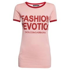Dolce & Gabbana Pink Fashion Devotion Print Cotton T-Shirt XS