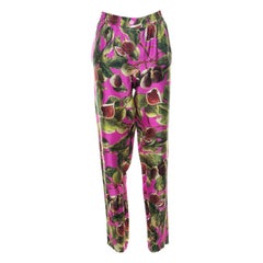 Dolce & Gabbana Pink Fig Print Silk Elasticized Waist Pants M