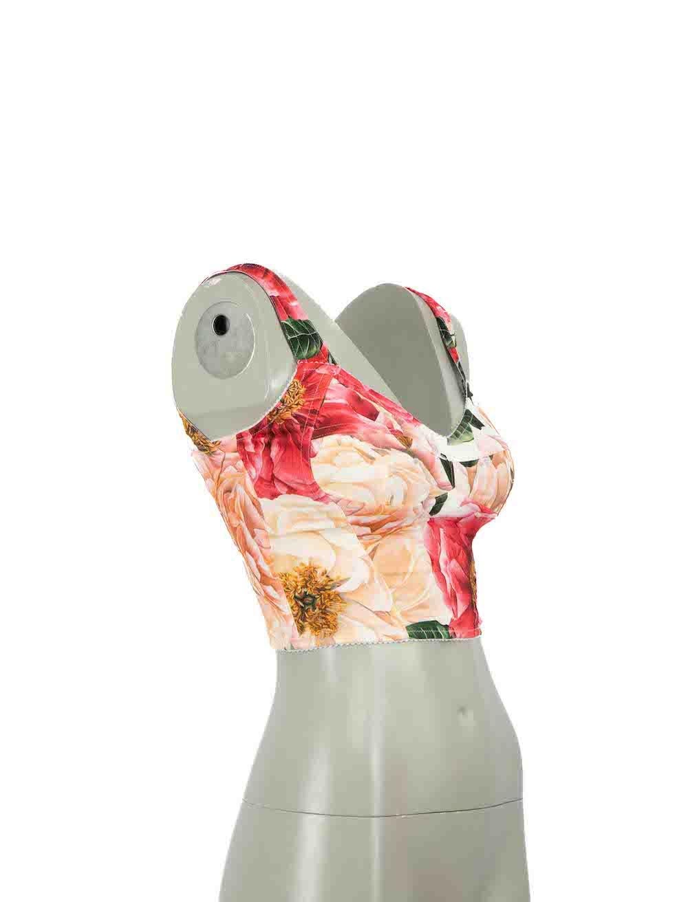 CONDITION is Never worn, with tags. No visible wear to top is evident on this new Dolce & Gabbana designer resale item.
 
Details
Pink
Viscose
Bustier top
Cropped
Sleeveless
V-neck
Floral pattern
Boned bodice
Back zip fastening

Made in Italy

