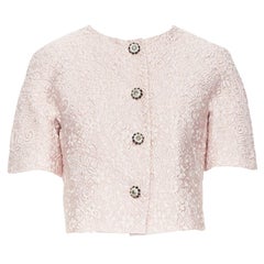 DOLCE & GABBANA pink floral jacquard bejewelled buttons bolero jacket IT36 XXS
