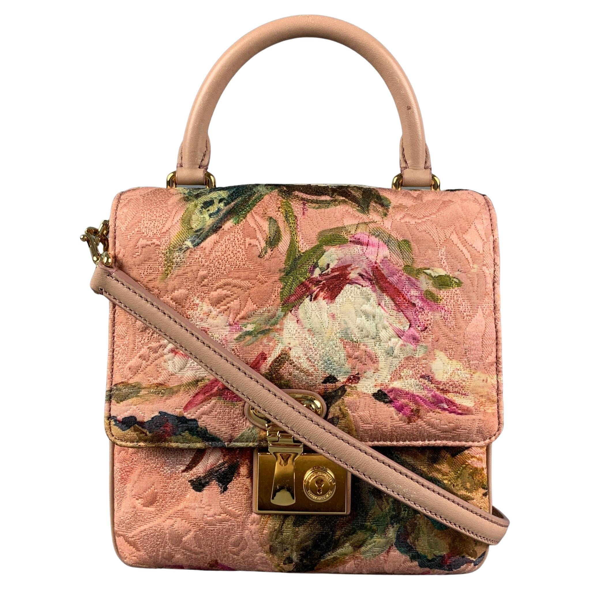 Dolce & Gabbana Beige Maroon Velvet Leather Jacquard Travel Handbag Bag