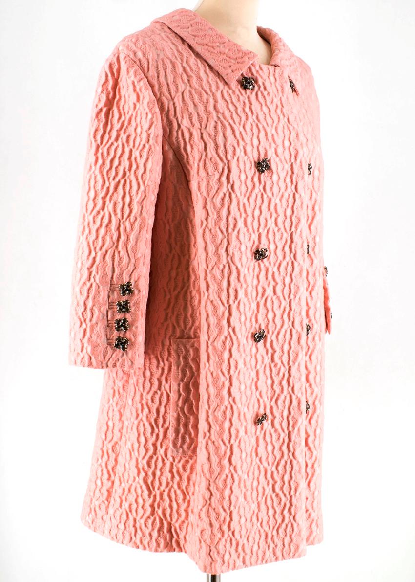 Dolce & Gabbana Pink Floral Jacquard Wool Blend Coat - Size US10  In New Condition In London, GB