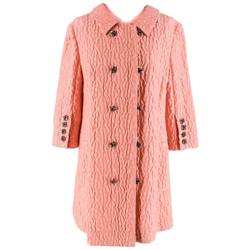 Dolce & Gabbana Pink Floral Jacquard Wool Blend Coat - Size US10 