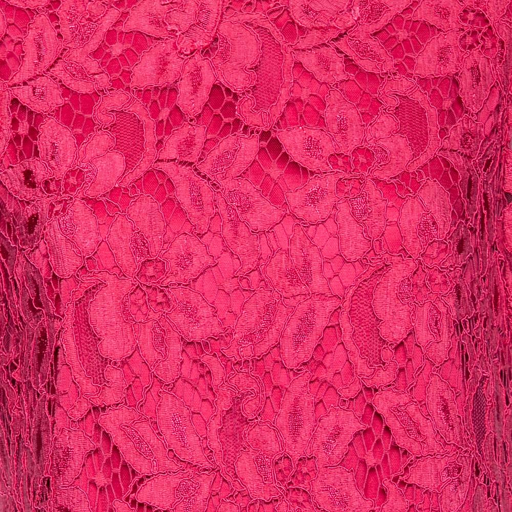 Dolce & Gabbana Pink Floral Lace Crew Neck Short Sleeve Dress M 2