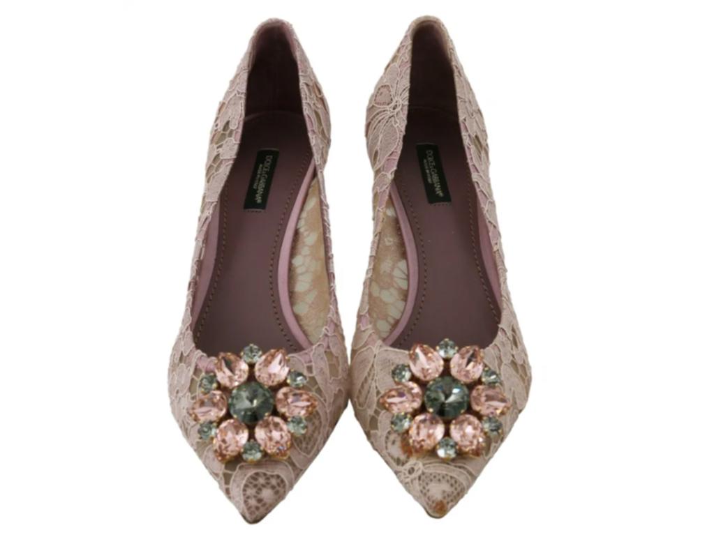 Dolce & Gabbana Pink Floral Lace Viscose Heels Pumps Shoes Crystals Leather Sole 3