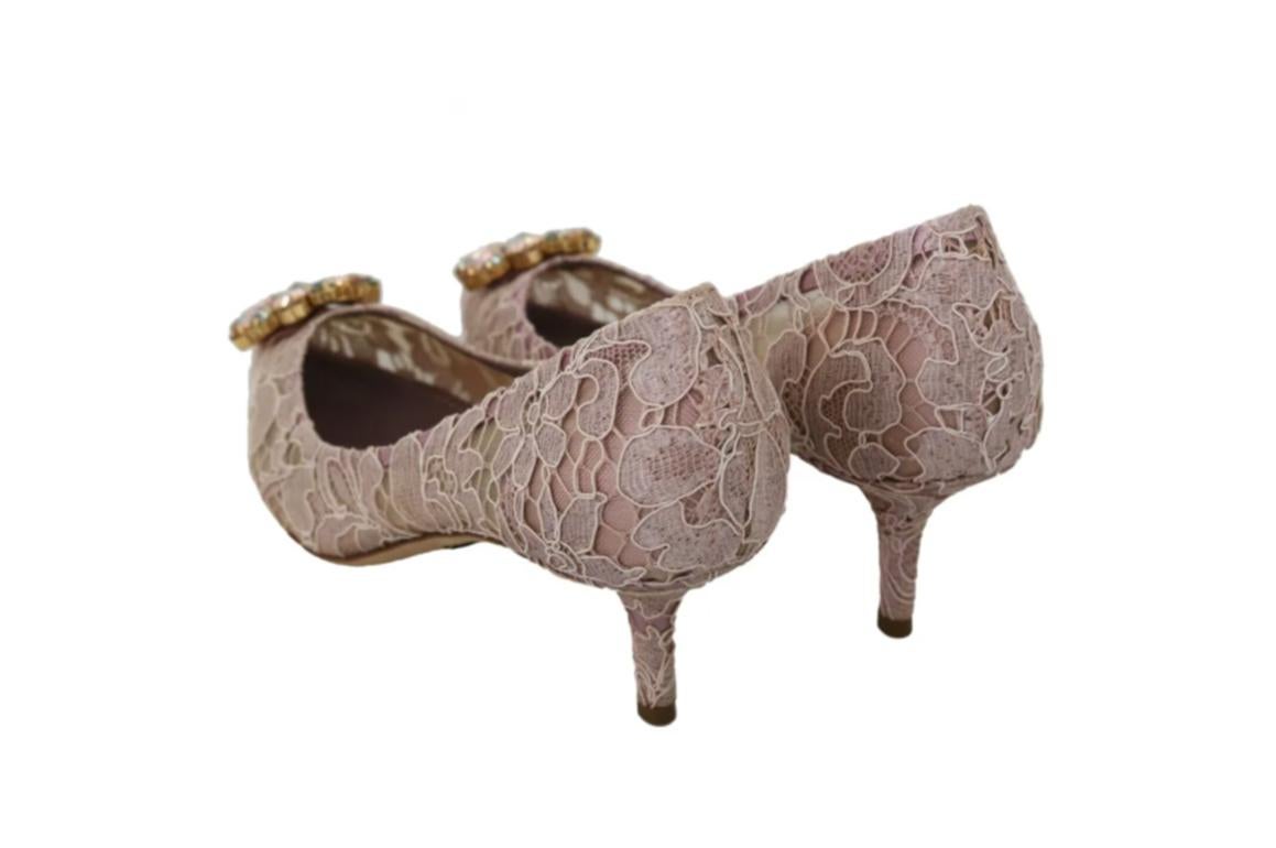 Dolce & Gabbana Pink Floral Lace Viscose Heels Pumps Shoes Crystals Leather Sole 4