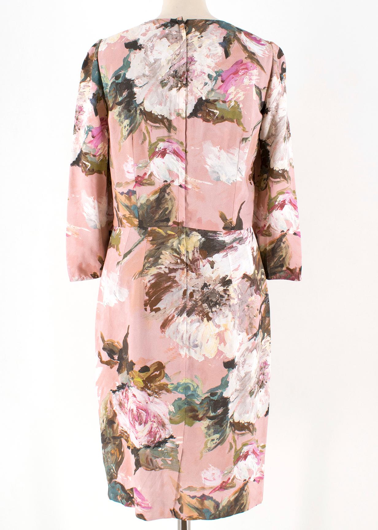 Beige Dolce & Gabbana Pink Floral Midi Dress 42 (IT)