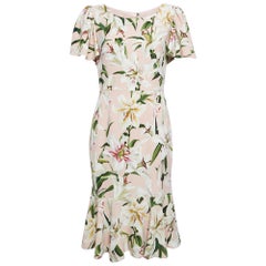 Dolce 
Gabbana Pink Floral Print Crepe Flounce Midi Dress M