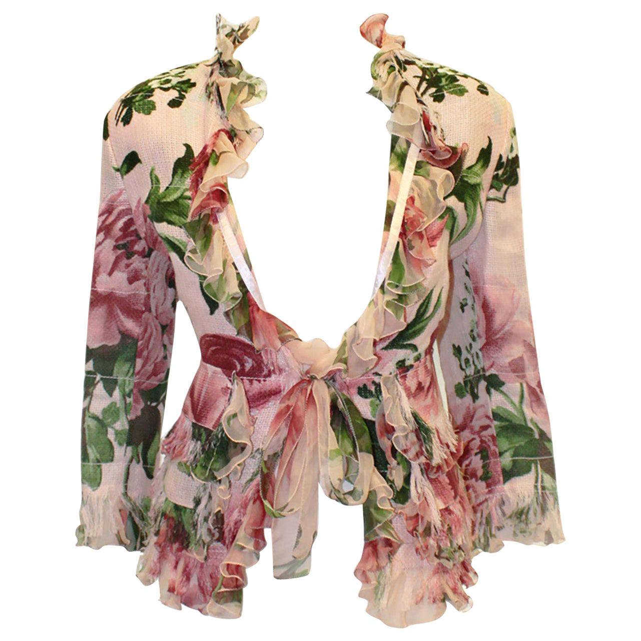 Dolce 
Gabbana Pink Floral Print Fringe 
Ruffle Jacket