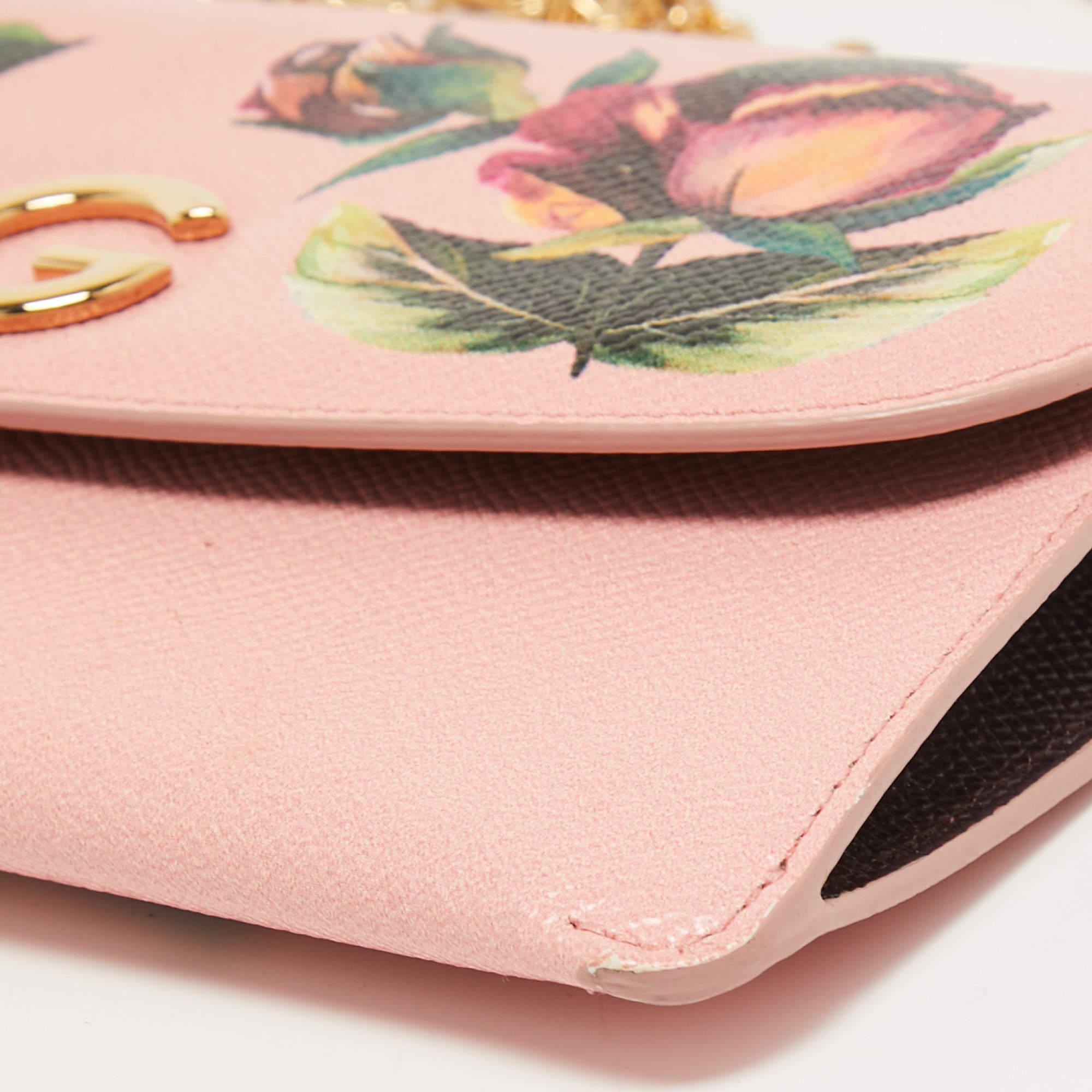 Dolce & Gabbana Pink Floral Print Leather DG Logo Chain Clutch 3