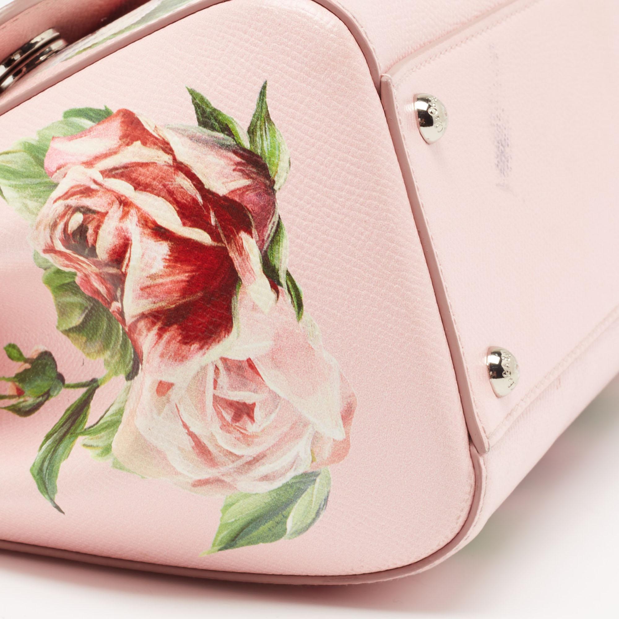 Dolce & Gabbana Pink Floral Print Leather Medium Miss Sicily Top Handle Bag 2