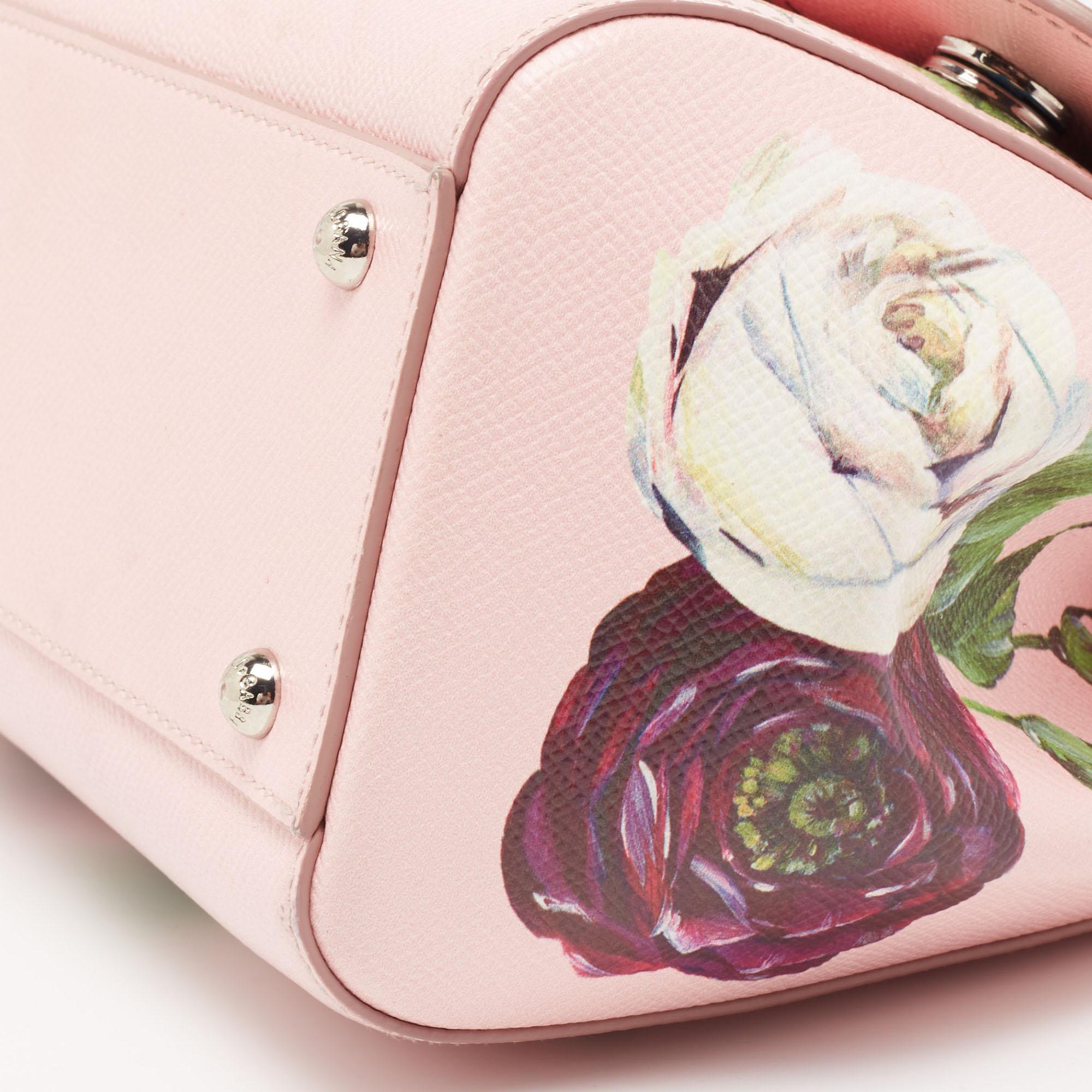 Dolce & Gabbana Pink Floral Print Leather Medium Miss Sicily Top Handle Bag 3