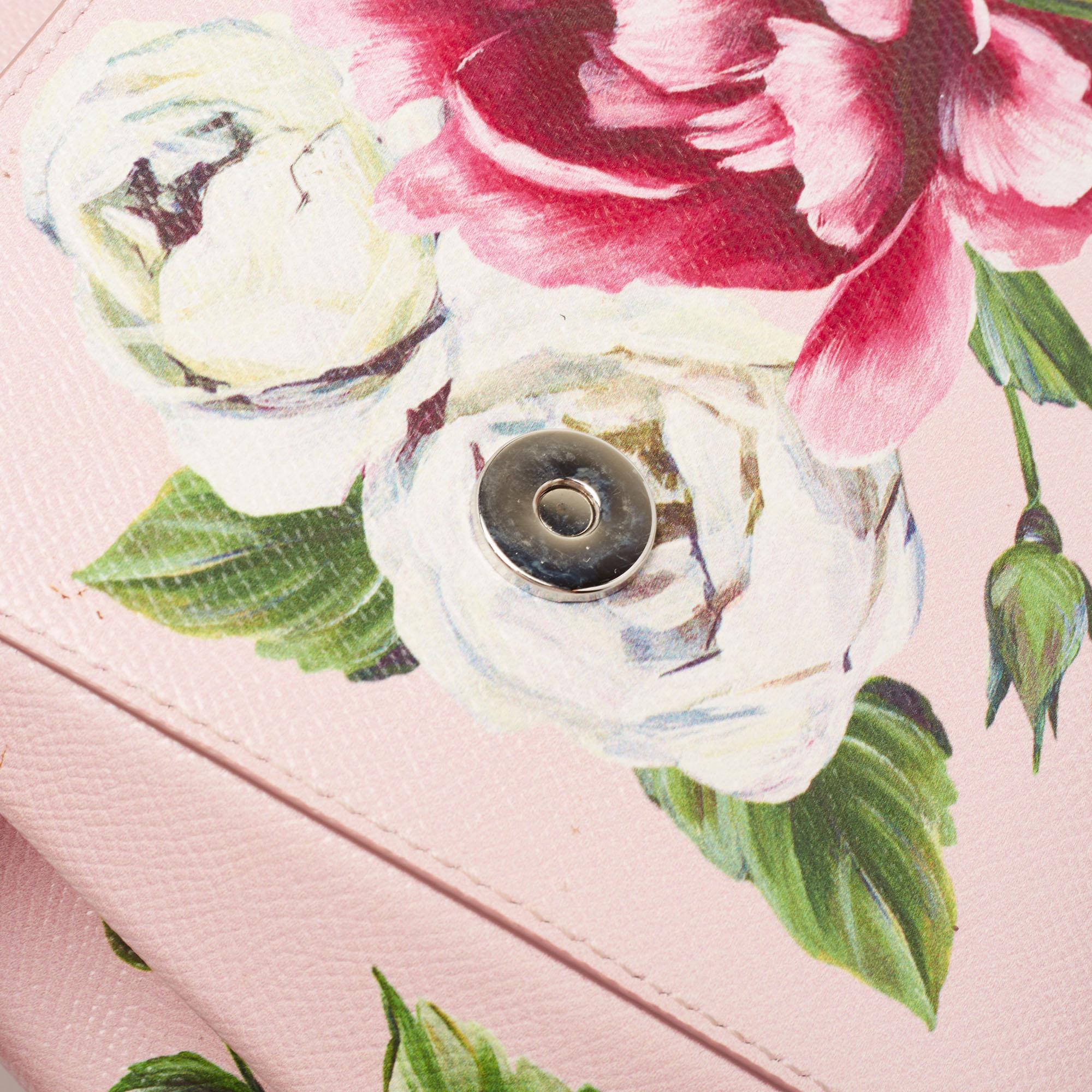 Women's Dolce & Gabbana Pink Floral Print Leather Medium Miss Sicily Top Handle Bag