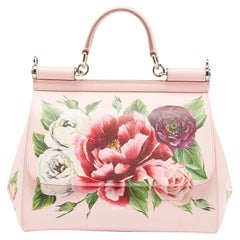 Dolce & Gabbana Pink Fig Print Leather Medium Embellished Sicily Top Handle Bag  Dolce & Gabbana