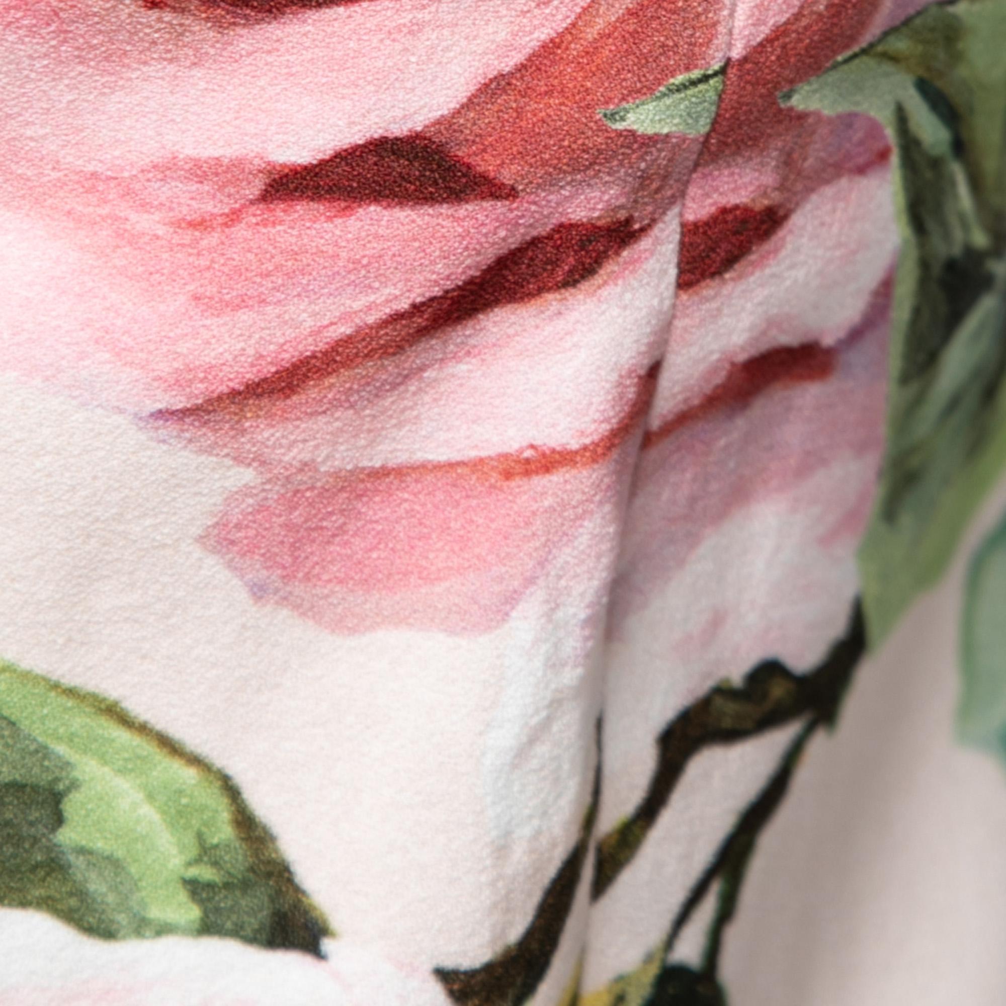 Beige Dolce & Gabbana Pink Floral Printed Crepe Corset Sleeveless Dress M