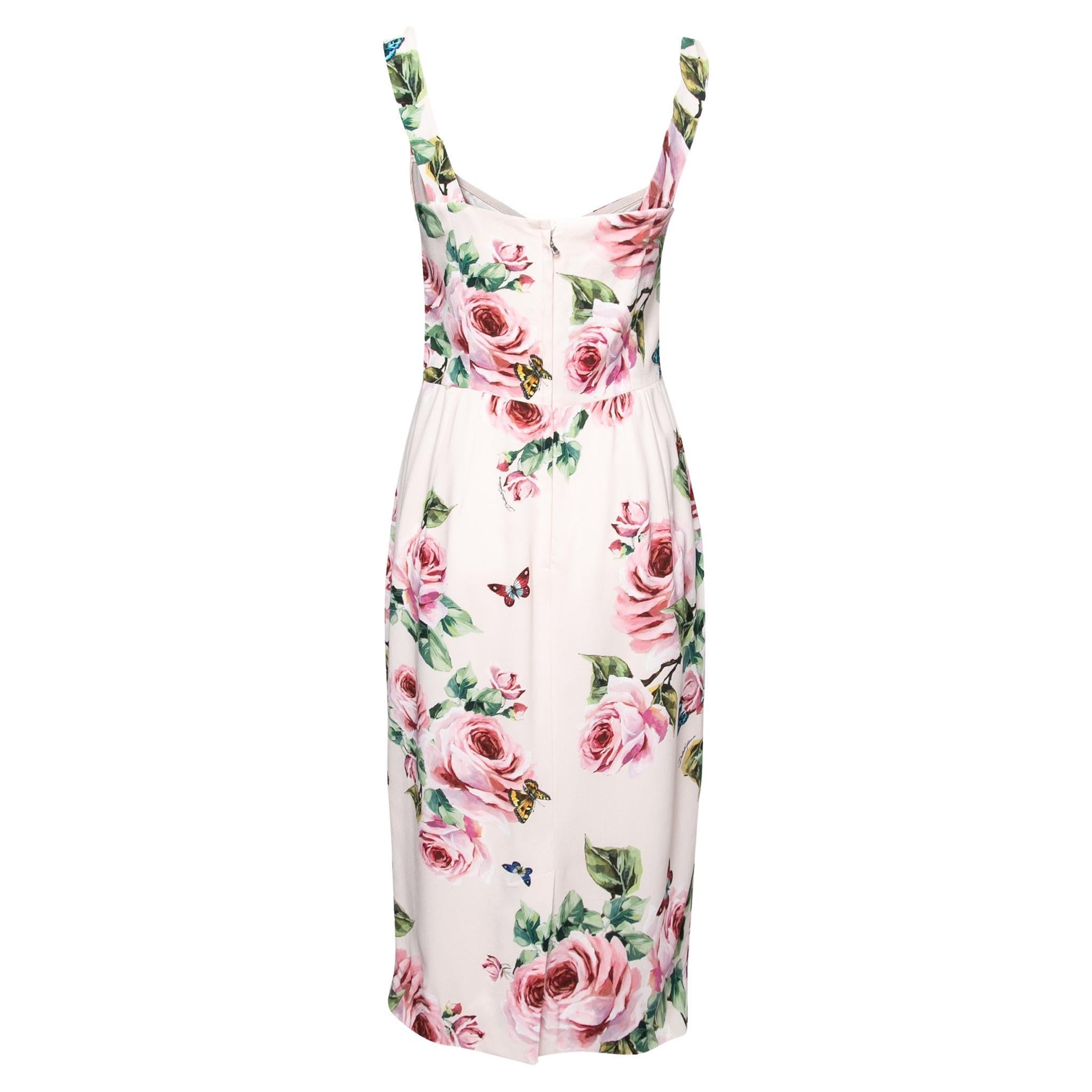 Dolce & Gabbana Pink Floral Printed Crepe Corset Sleeveless Dress M