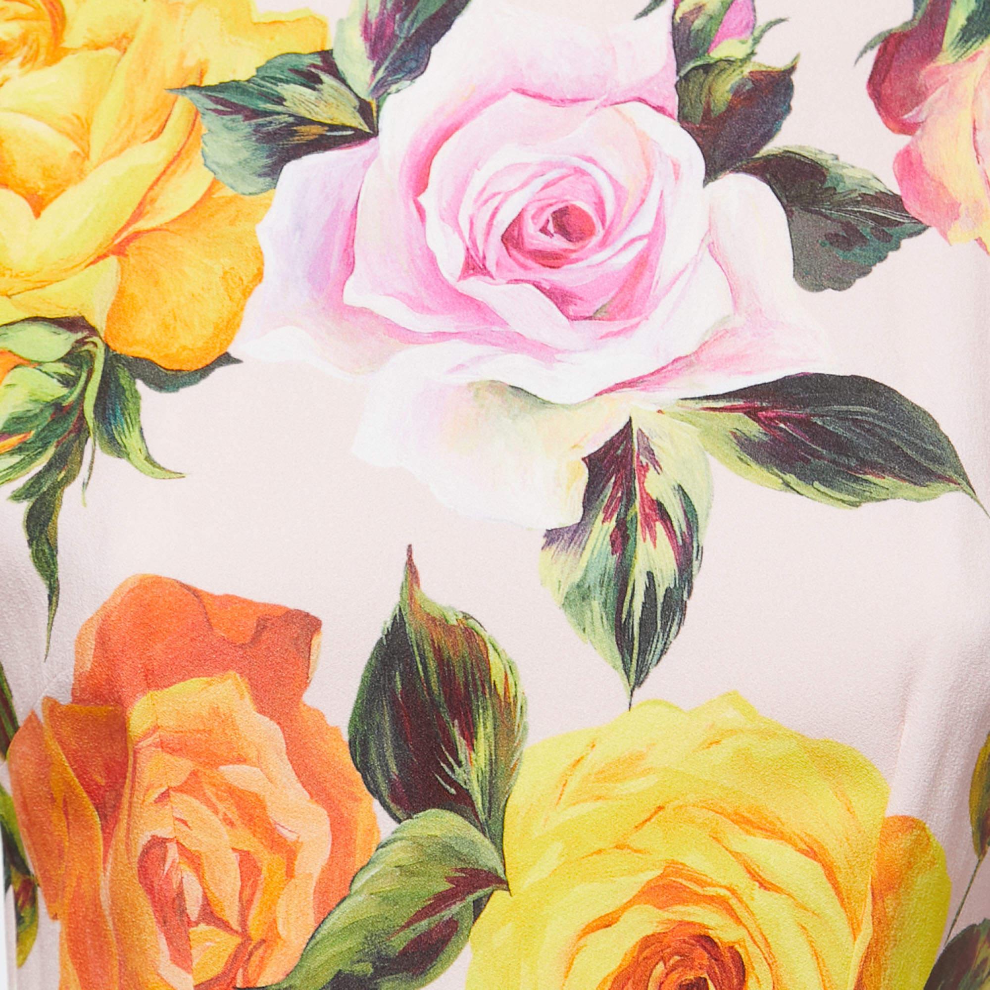 Dolce & Gabbana Pink Floral Printed Crepe Midi Dress S In New Condition In Dubai, Al Qouz 2