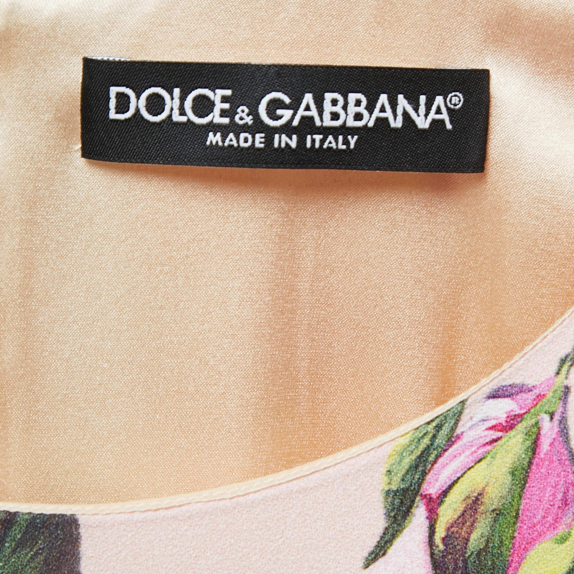 Dolce & Gabbana Pink Floral Printed Crepe Midi Dress S 1