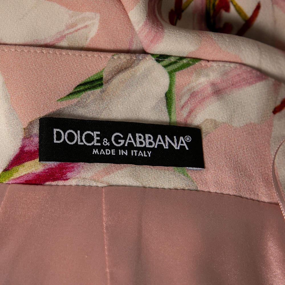 Women's Dolce & Gabbana Pink Floral Printed Crepe Midi Skirt S