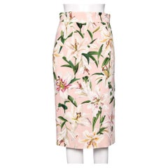 Dolce & Gabbana Pink Floral Printed Crepe Midi Skirt S