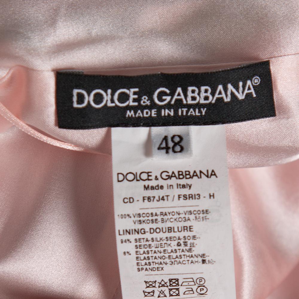 Dolce & Gabbana Pink Floral Printed Crepe Sheath Dress L In New Condition In Dubai, Al Qouz 2