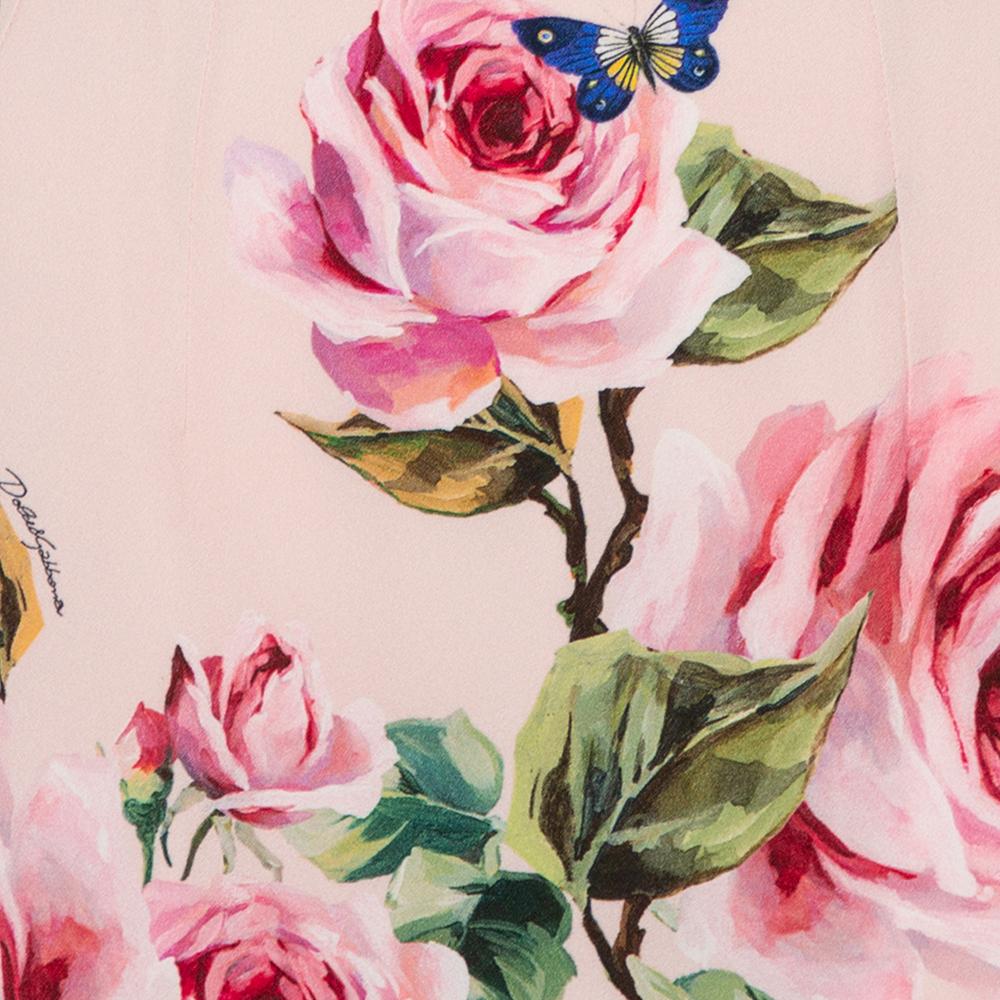 Dolce & Gabbana Rosa Etuikleid aus bedrucktem Krepp mit Blumen L Damen