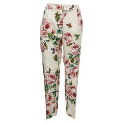 Dolce & Gabbana Pink Floral Printed Jacquard Logo Tape Detail Trousers 2XL