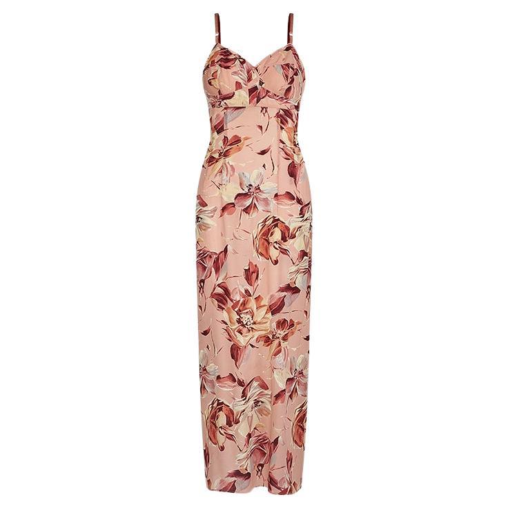 Dolce & Gabbana Vestido de seda con estampado floral rosa, SS 1997 en venta