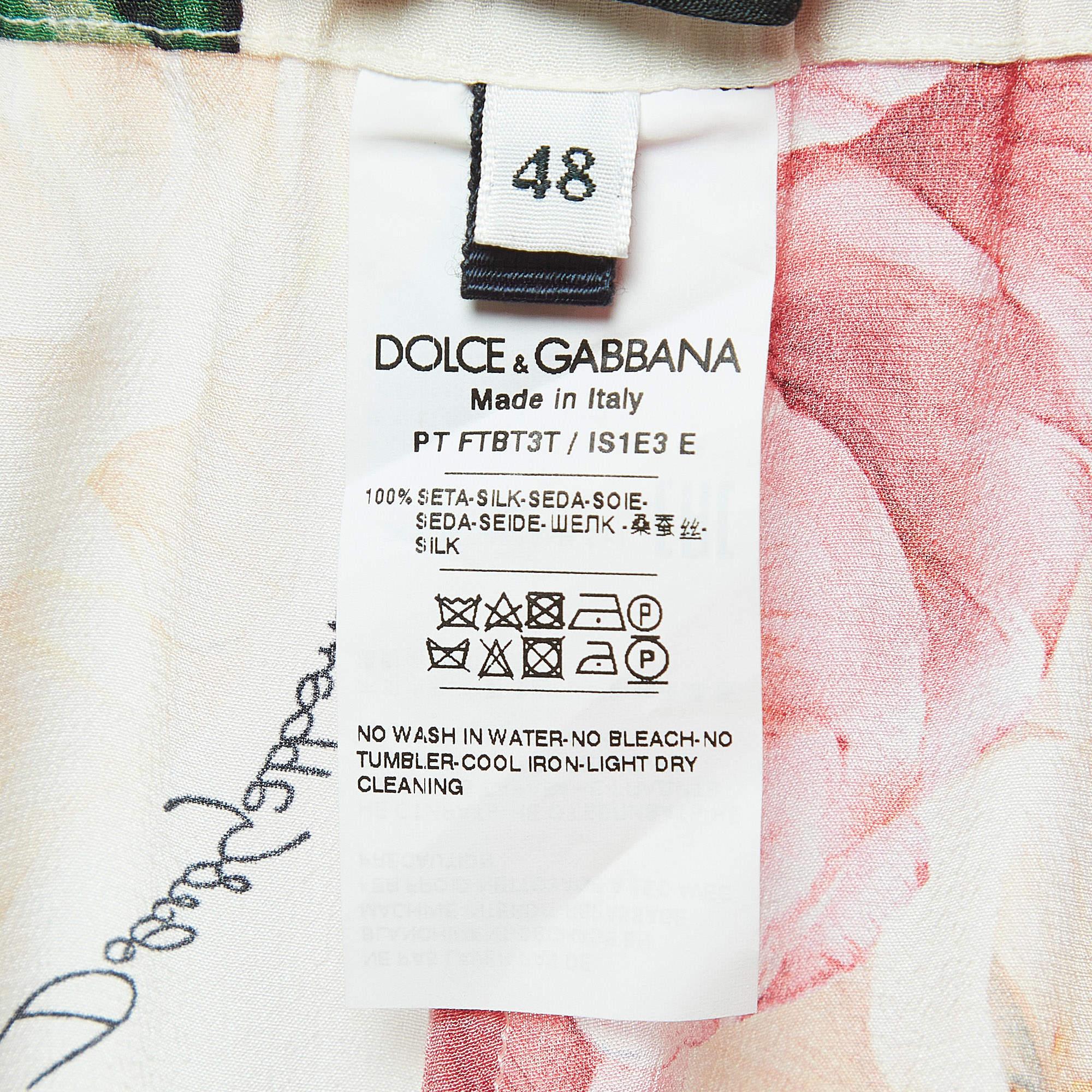 Women's Dolce & Gabbana Pink Floral Printed Silk Wide Leg Pants XL